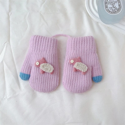 Desene animată drăguță fată pentru bebeluși mănuși tricotate iarnă calde pentru copii mănuși dublu strat îngroșate pentru copii, rezistente la vânt, cu funie de agățat