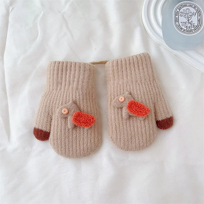 Desene animată drăguță fată pentru bebeluși mănuși tricotate iarnă calde pentru copii mănuși dublu strat îngroșate pentru copii, rezistente la vânt, cu funie de agățat