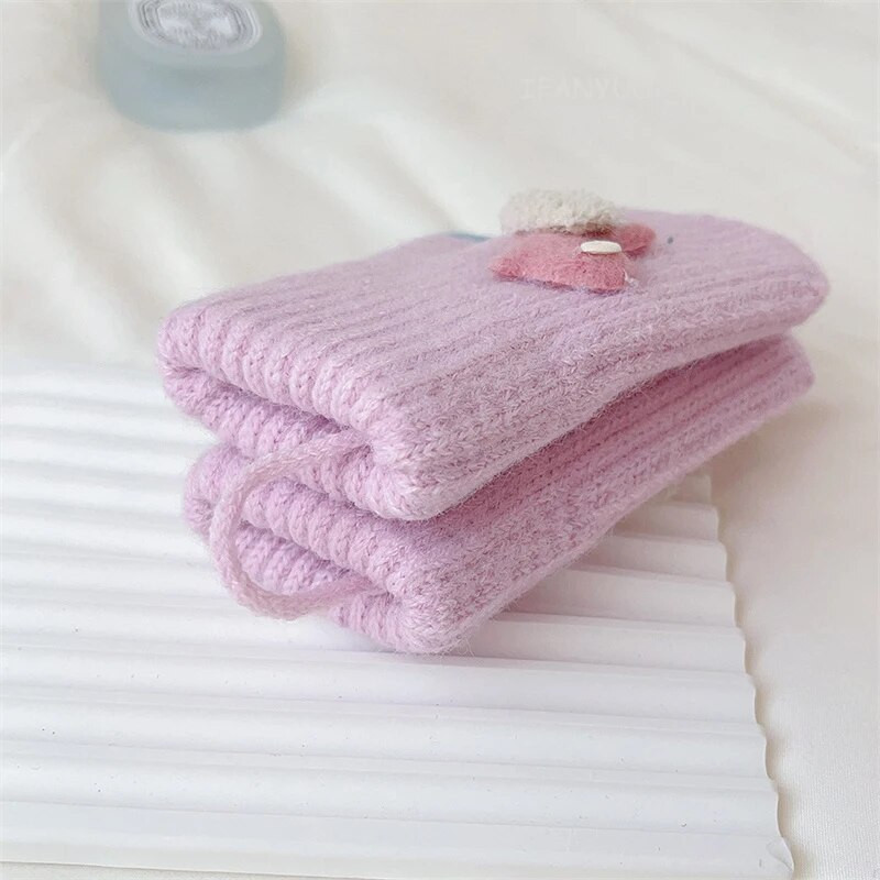 Desene animată drăguță fată pentru bebeluși mănuși tricotate iarnă calde pentru copii mănuși dublu strat îngroșate pentru copii, rezistente la vânt, cu funie de agățat