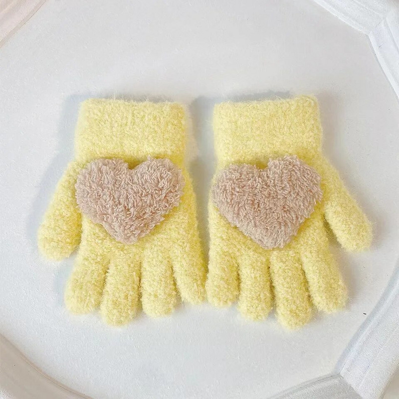 Γάντια σε σχήμα καρδιάς Χειμερινά χοντρά βελούδινα γάντια για βρέφη χαριτωμένα ζεστά νήπια Παιδικά πλεκτά γάντια με σχοινί γεμάτο δάχτυλο