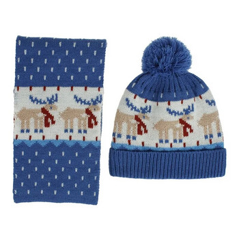 1-4T Бебешки Детски зимни шапки и комплект шалове Топла плетена шапка за малки деца Шапка Шапка Шапка с анимационни жакардови шапки Шалове Комплект от 2 части
