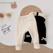 Talvised lapsed beebitüdrukutele ühevärvilised vibupüksid – väikelapse printsessi stiilis paksud sametised soojad ülerõivad, armsad säärised