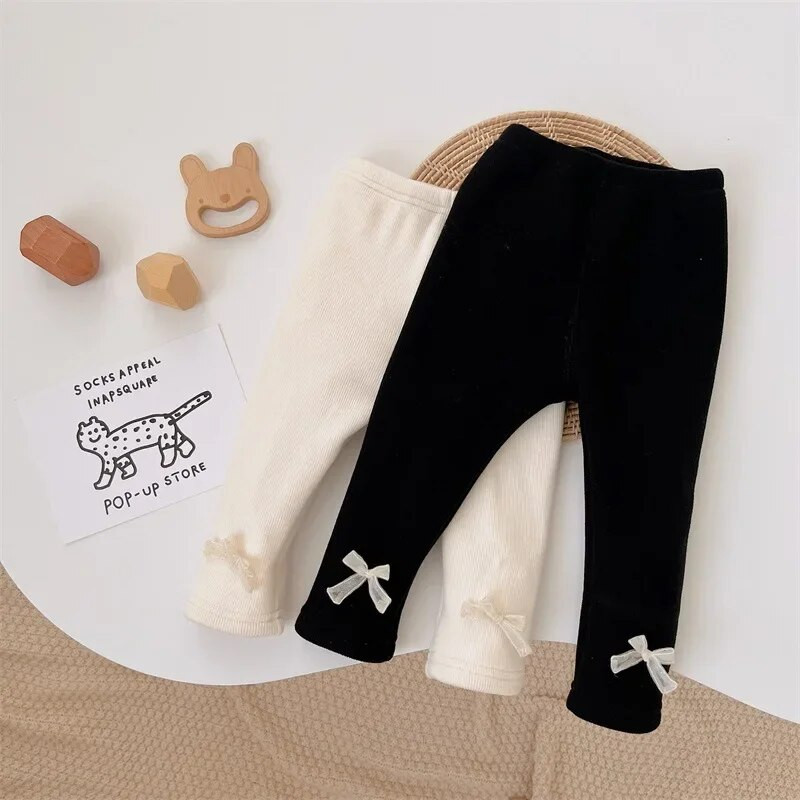 Talvised lapsed beebitüdrukutele ühevärvilised vibupüksid – väikelapse printsessi stiilis paksud sametised soojad ülerõivad, armsad säärised