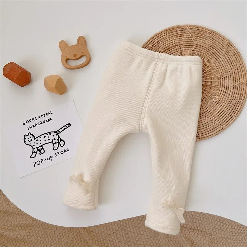 Talvised lapsed beebitüdrukutele ühevärvilised vibupüksid – väikelapse printsessi stiilis paksud sametised soojad ülerõivad, armsad säärised