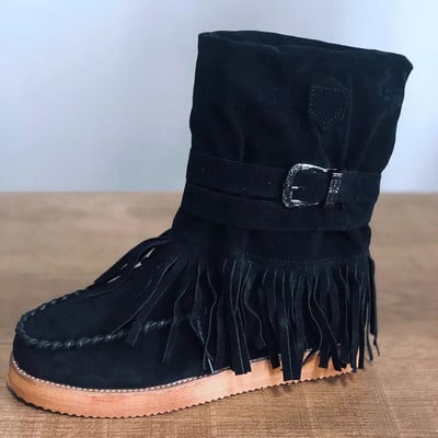 Retro módne snehové čižmy pre ženy, detské semišové členkové čižmy, nepremokavé strapcové šijacie čižmy na platforme, topánky Zapatillas Mujer