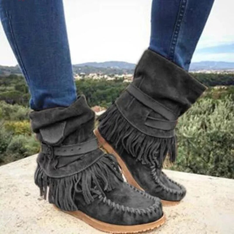 Retro módne snehové čižmy pre ženy, detské semišové členkové čižmy, nepremokavé strapcové šijacie čižmy na platforme, topánky Zapatillas Mujer