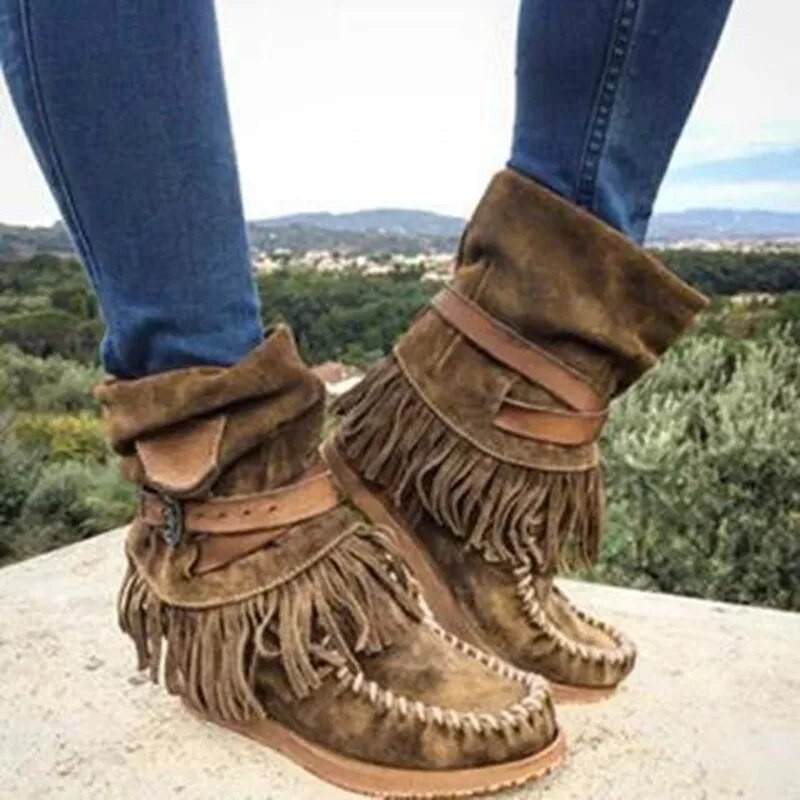 Retro módne snehové čižmy pre ženy, detské semišové členkové čižmy, nepremokavé strapcové šijacie čižmy na platforme, topánky Zapatillas Mujer