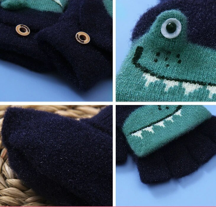 Γάντια μωρών κινουμένων σχεδίων Dinosaur Μαλακά χοντρά ζεστά νεογέννητα γάντια για κοριτσάκια αγόρια Χειμερινά βαμβακερά παιδικά γάντια για παιδιά για 6-10 ετών