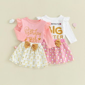 Citgeett sügiseste laste väikelaste tüdrukute riietus kirjatrükiga pikkade varrukatega särgid ja täpimustriga seelikukomplekt sügisriided