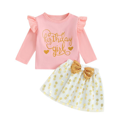 Citgeett sügiseste laste väikelaste tüdrukute riietus kirjatrükiga pikkade varrukatega särgid ja täpimustriga seelikukomplekt sügisriided