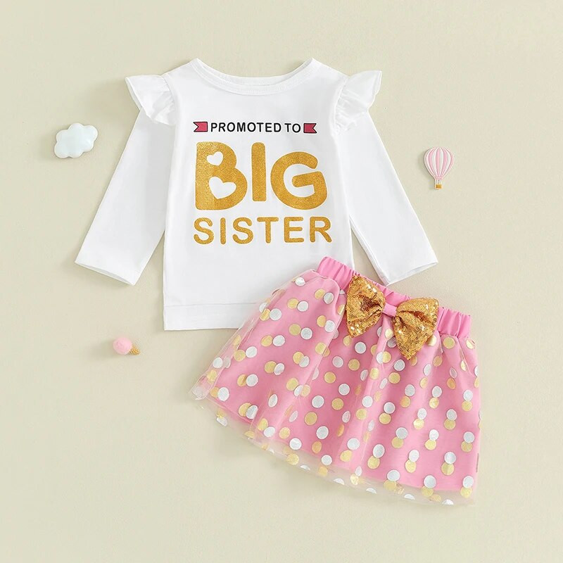 Citgeett sügiseste laste väikelaste tüdrukute riietus kirjatrükiga pikkade varrukatega särgid ja täpimustriga seelikukomplekt sügisriided