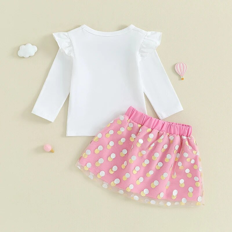 Citgeett sügiseste laste väikelaste tüdrukute riietus kirjatrükiga pikkade varrukatega särgid ja täpimustriga seelikukomplekt sügisriided