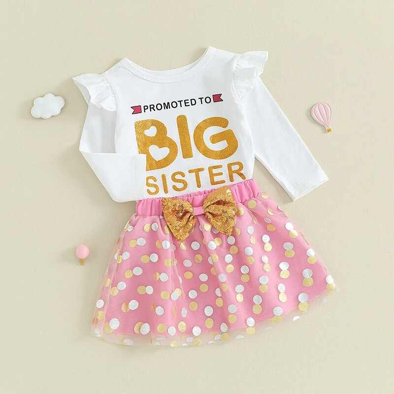 Citgeett sügiseste laste väikelaste tüdrukute riietus kirjatrükiga pikkade varrukatega särgid ja täpimustriga seelikukomplekt sügisriided