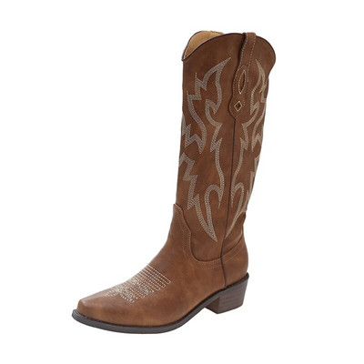 Cizme de damă cu vârf piontat 2023 noi pantofi de iarnă pentru femei cu toc gros Cizme de călărie la jumătatea gambei pentru femei la modă cizme de cowboy