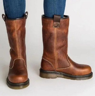 cizme de femei la mijlocul gambei zapatos mujer pantofi de epocă din piele PU pentru femei pantofi cu tocuri joase sapato feminino cizme calde