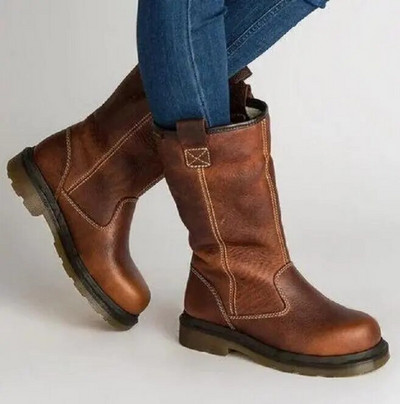 ženske čizme do sredine lista zapatos mujer ženske vintage cipele od PU kože ženske debele niske pete sapato feminino tople čizme
