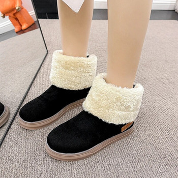 2023 Νέα γυναικεία παπούτσια Slip on γυναικείες μπότες Χειμερινές στρογγυλές μύτης Solid Flock βελούδινα ζεστά άνετα χαμηλοτάκουνα Mid Calf Snow Boots