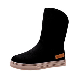 2023 Νέα γυναικεία παπούτσια Slip on γυναικείες μπότες Χειμερινές στρογγυλές μύτης Solid Flock βελούδινα ζεστά άνετα χαμηλοτάκουνα Mid Calf Snow Boots