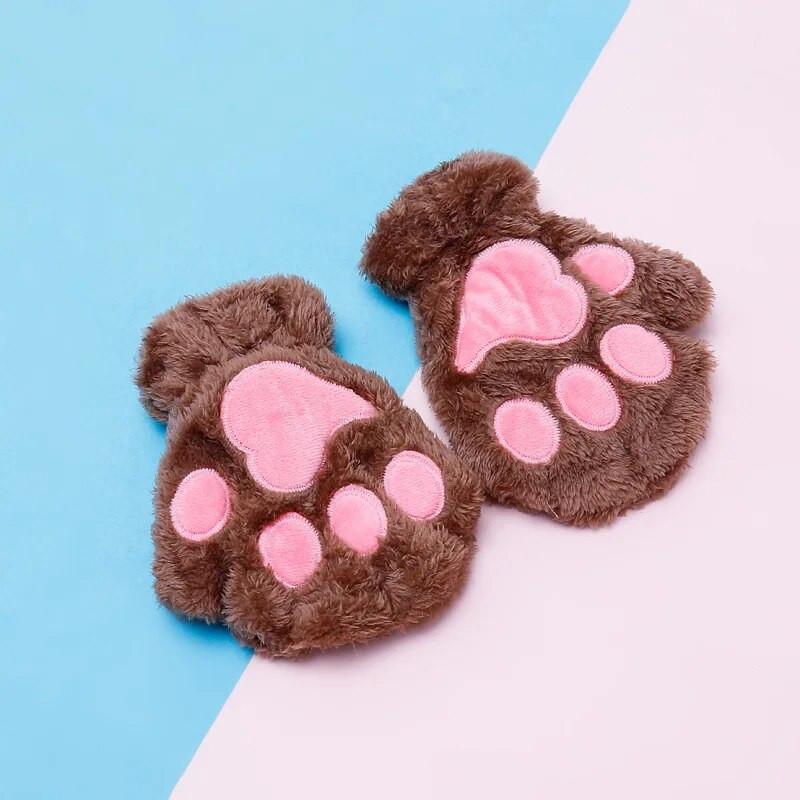 Copii drăguț gheare de pisică labe mănuși de pluș cald și moale plus scurt fără degete urs pufos mănuși de pisică costum jumătate de deget