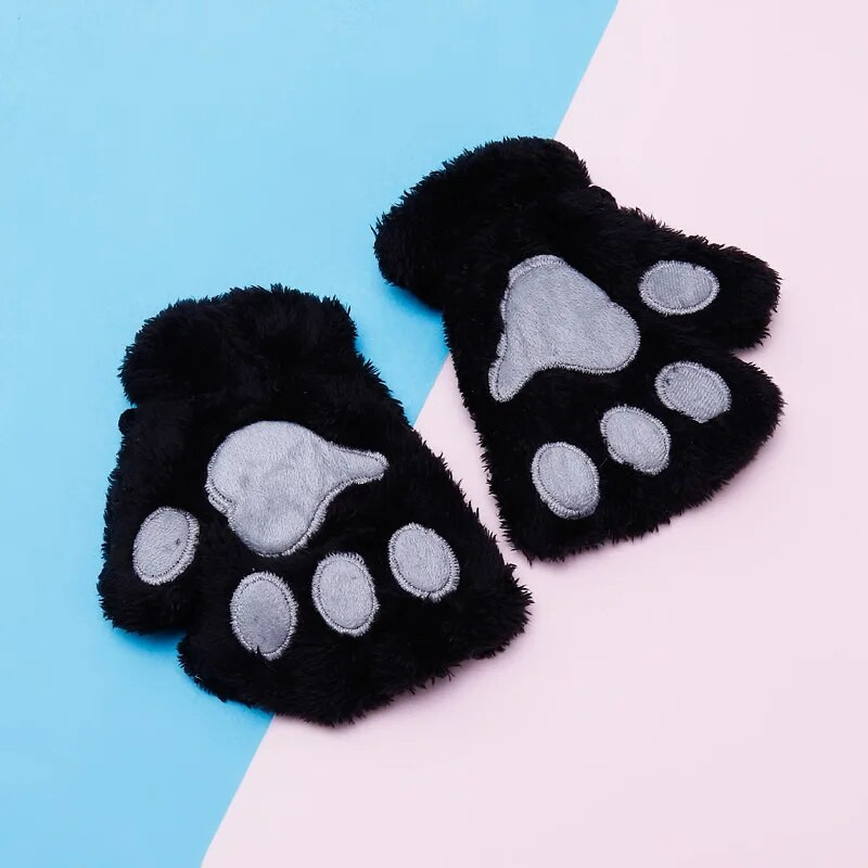Copii drăguț gheare de pisică labe mănuși de pluș cald și moale plus scurt fără degete urs pufos mănuși de pisică costum jumătate de deget