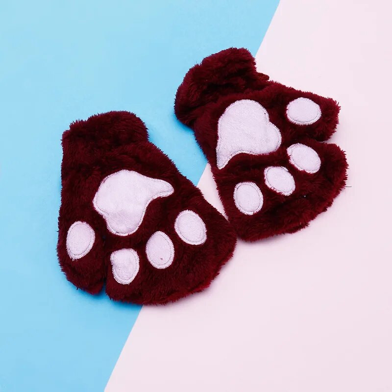 Copii drăguț gheare de pisică labe mănuși de pluș cald și moale plus scurt fără degete urs pufos mănuși de pisică costum jumătate de deget