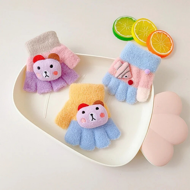 Multifilmid Beebikindad Talvised soojad Lapsed Kindad Tüdrukud Poisid Paks fliis Kootud Labakindad Väikelapsed Kindad Talvised Aksessuaarid lastele