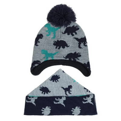 Σετ Παιδικά Αγόρια Κοριτσίστικα Καπέλο και Κασκόλ Winter Fleece Καπέλα & Καπέλα Ζεστά Πλεκτά Καπέλα & Καπέλα Cartoon Dinosaur Children Bomber Καπέλο Δαχτυλίδι 2 τεμαχίων