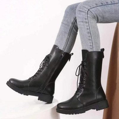 Cizme cavaler de designer pentru femei 2023, toamnă iarnă, modă cu șireturi, cu fermoar lateral, cizme la gleznă, pantofi cu platformă pentru femei, Bota De Vaqueiro