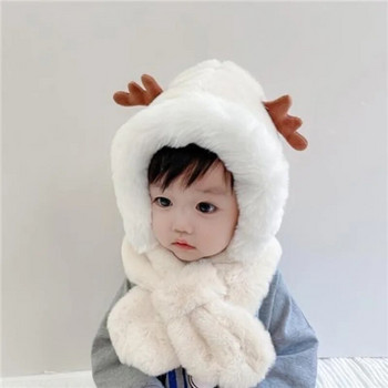 Χειμώνας 1-6 ετών Παιδικό ζεστό μονοκόμματο καπέλο Χαριτωμένο καπέλο κινουμένων σχεδίων με επένδυση και πυκνό Κασκόλ για αγόρια και κορίτσια Όλα σε ένα