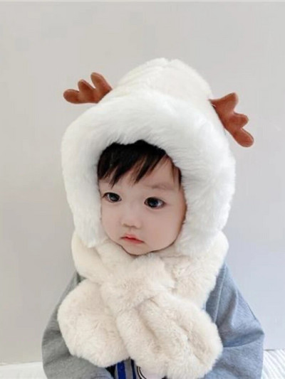 Χειμώνας 1-6 ετών Παιδικό ζεστό μονοκόμματο καπέλο Χαριτωμένο καπέλο κινουμένων σχεδίων με επένδυση και πυκνό Κασκόλ για αγόρια και κορίτσια Όλα σε ένα