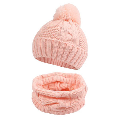 Pălărie caldă de iarnă pentru copil mic Eșarfă eșarfă răsucită Beanie cu pompon pentru fetițe șapcă drăguță pălărie tricotată pentru sugar băiat