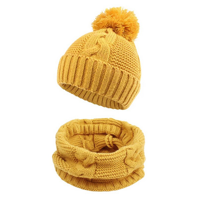Pălărie caldă de iarnă pentru copil mic Eșarfă eșarfă răsucită Beanie cu pompon pentru fetițe șapcă drăguță pălărie tricotată pentru sugar băiat