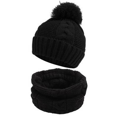 Pălărie caldă de iarnă pentru copil mic Eșarfă eșarfă răsucită Beanie cu pompon pentru fetițe șapcă drăguță pălărie tricotată pentru sugar băiat