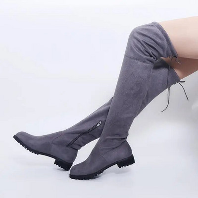 Cizme înalte pe coapsă de culoare Cizme de iarnă pentru femei Cizme peste genunchi Pantofi de modă sexy elastici plati 2023 Cizme noi de călărie 43