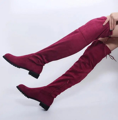 Cizme înalte pe coapsă de culoare Cizme de iarnă pentru femei Cizme peste genunchi Pantofi de modă sexy elastici plati 2023 Cizme noi de călărie 43