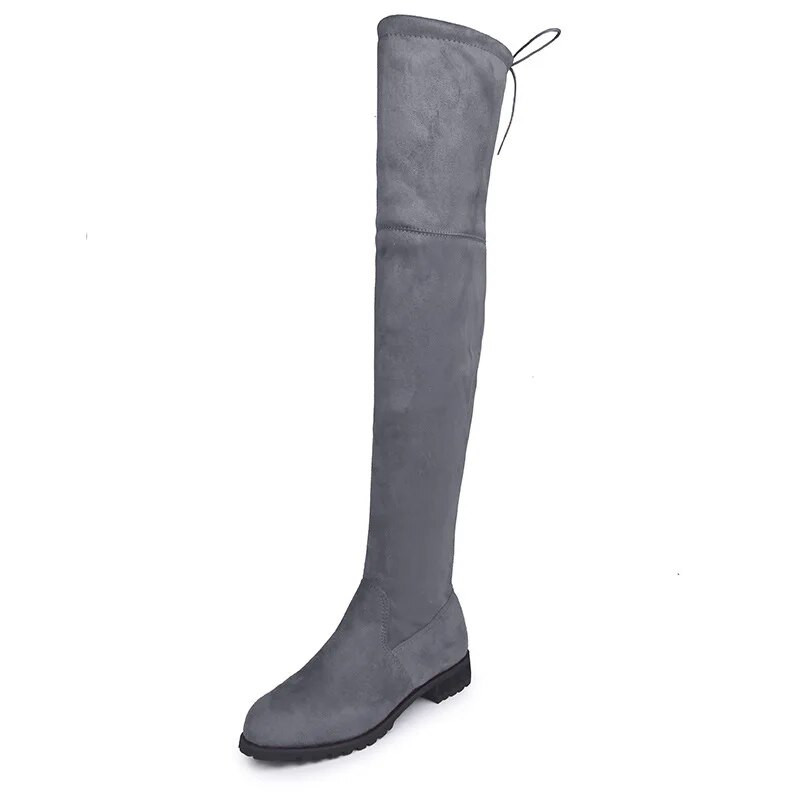 Έγχρωμες ψηλές μπότες για τους μηρούς Γυναικείες χειμερινές μπότες Γυναικείες μπότες πάνω από το γόνατο Flat Stretch σέξι παπούτσια μόδας 2023 Νέες μπότες ιππασίας 43