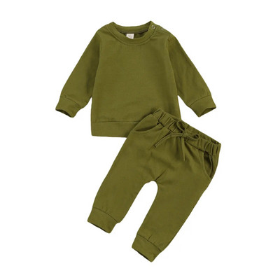 Citgeett Toamnă Solid 0-24M Copii copii Bebeluși Băieți Fete Haine primăvară Nou-născut Hanorace Topuri + Pantaloni Trening casual din bumbac