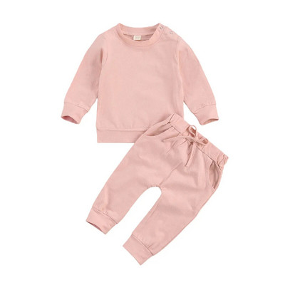 Citgeett Toamnă Solid 0-24M Copii copii Bebeluși Băieți Fete Haine primăvară Nou-născut Hanorace Topuri + Pantaloni Trening casual din bumbac