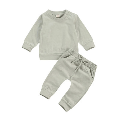 Citgeett Toamnă Solid 0-24M Copii copii Bebeluși Băieți Fete Haine primăvară Nou-născut Hanorace Topuri + Pantaloni Trening casual din bumbac