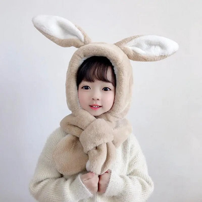 Χειμωνιάτικο ζεστό παιδικό κασκόλ 1 για αγόρια και κορίτσια βελούδινο 1-10 ετών Baby Cute Ears Rabbit Αντιανεμικό καπέλο προστασίας αυτιών Δωρεάν αποστολή