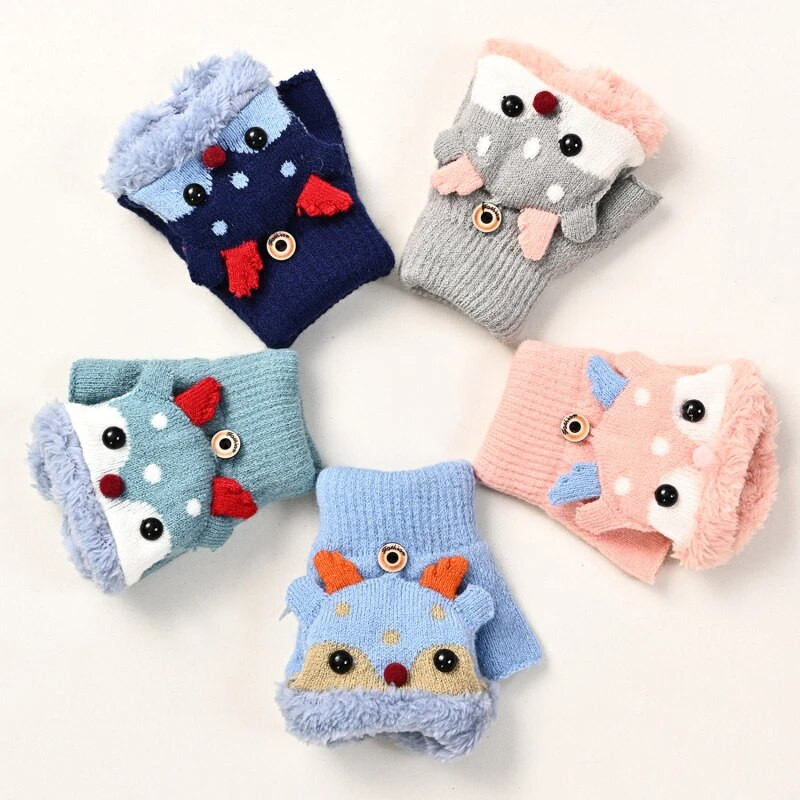 Lastele Talvekindad Jõulumultika Põdra Flip Poole Sõrmega Labakindad Tüdrukutele Poistele Lastele Soe plüüsi voodriga sõrmedeta kinnas