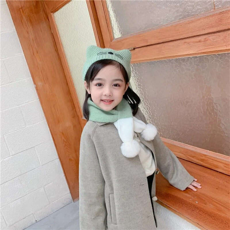 Χειμωνιάτικο ζεστό παιδικό κασκόλ Σετ καπέλων για αγόρια κορίτσια Πλεκτό καπέλο μπερέ Κασκόλ χιαστί συνονθύλευμα 2 τεμαχίων σετ 1-5Τ Παιδικά Bebe Mufflers
