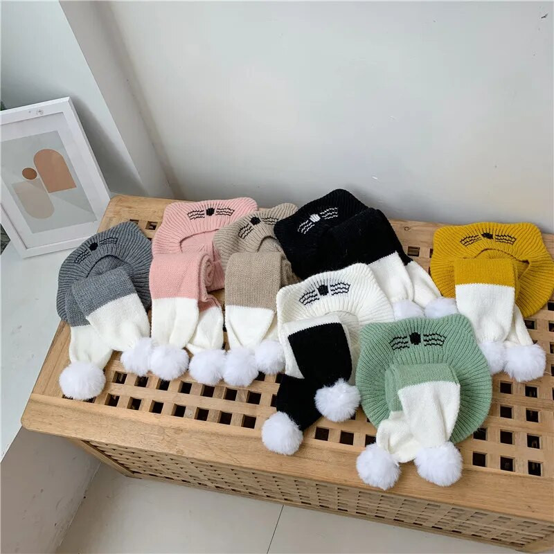 Χειμωνιάτικο ζεστό παιδικό κασκόλ Σετ καπέλων για αγόρια κορίτσια Πλεκτό καπέλο μπερέ Κασκόλ χιαστί συνονθύλευμα 2 τεμαχίων σετ 1-5Τ Παιδικά Bebe Mufflers