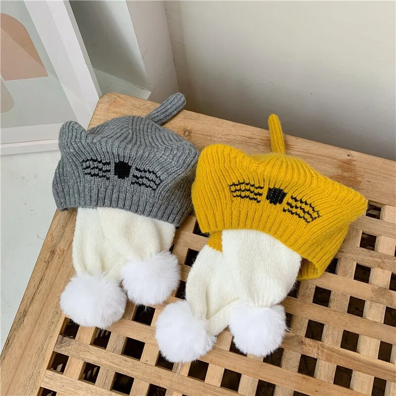 Χειμωνιάτικο ζεστό παιδικό κασκόλ Σετ καπέλων για αγόρια κορίτσια Πλεκτό καπέλο μπερέ Κασκόλ χιαστί συνονθύλευμα 2 τεμαχίων σετ 1-5Τ Παιδικά Bebe Mufflers