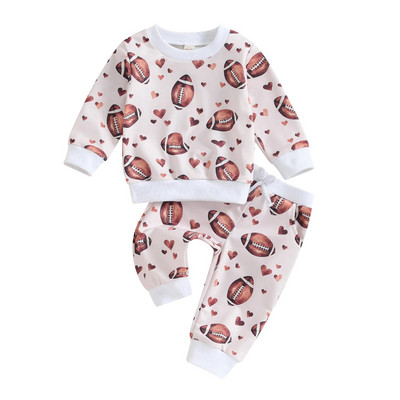 Citgeett Seturi de pantaloni de toamnă pentru fete mici, cu mânecă lungă, cu flori Rugby, imprimeu inimă, pantaloni cu șnur, seturi de primăvară