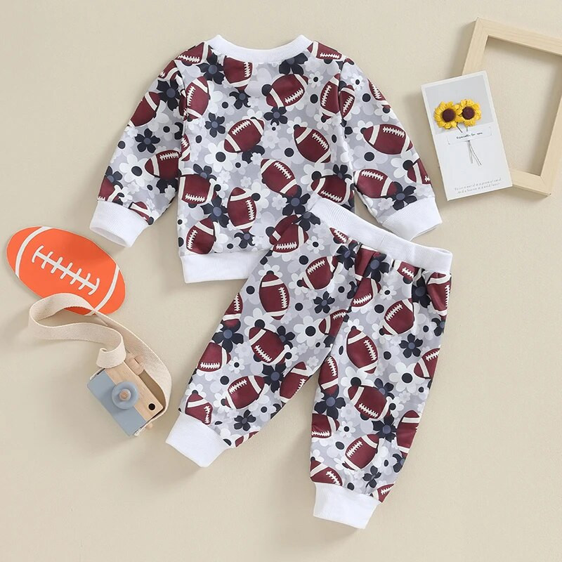 Citgeett Seturi de pantaloni de toamnă pentru fete mici, cu mânecă lungă, cu flori Rugby, imprimeu inimă, pantaloni cu șnur, seturi de primăvară