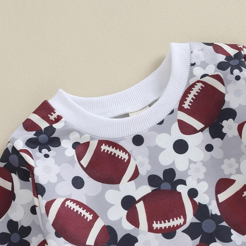 Citgeett Seturi de pantaloni de toamnă pentru fete mici, cu mânecă lungă, cu flori Rugby, imprimeu inimă, pantaloni cu șnur, seturi de primăvară