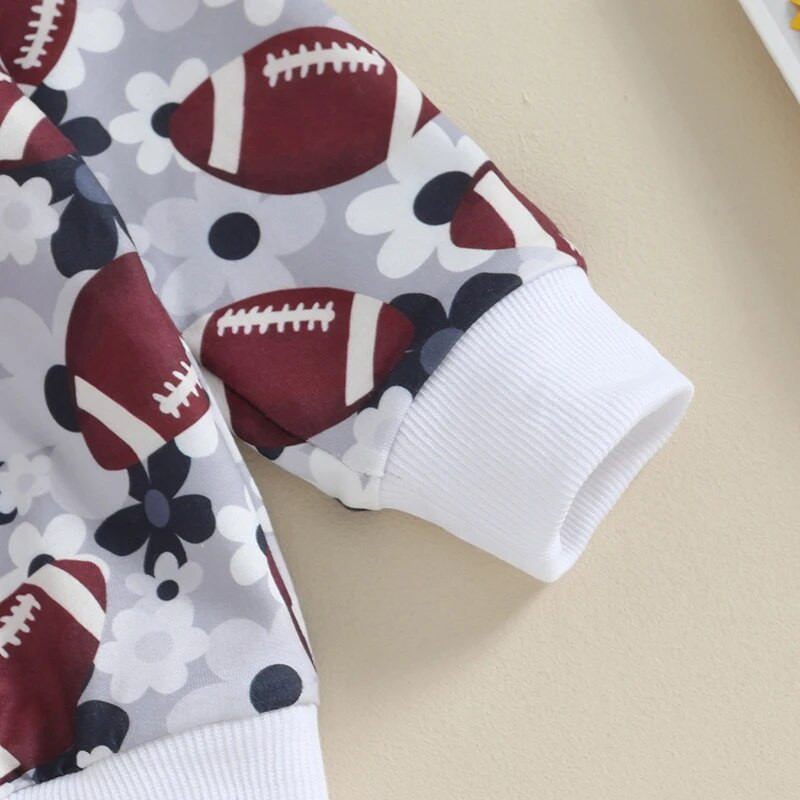 Citgeett Seturi de pantaloni de toamnă pentru fete mici, cu mânecă lungă, cu flori Rugby, imprimeu inimă, pantaloni cu șnur, seturi de primăvară