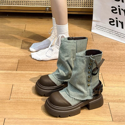 Iarna 2023 pentru femei, de designer, de culoare solidă, cizme pentru femei, pantofi cu platformă cu fundul gros, cizme scurte elegante