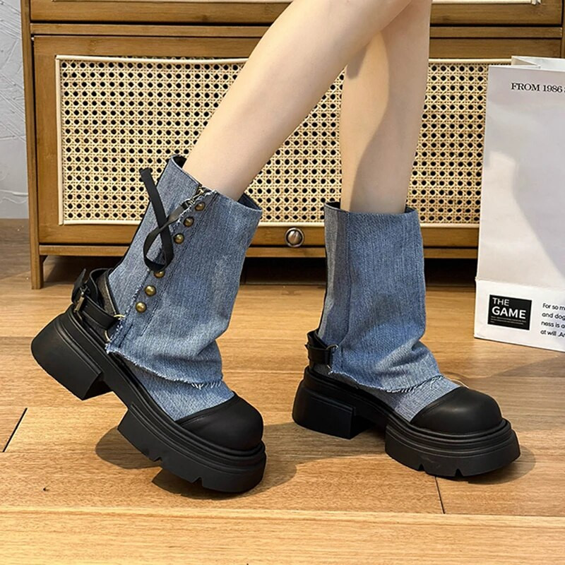 Iarna 2023 pentru femei, de designer, de culoare solidă, cizme pentru femei, pantofi cu platformă cu fundul gros, cizme scurte elegante